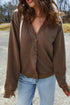 V Neck Button Front Drop Shoulder Rib Trim Cardigan